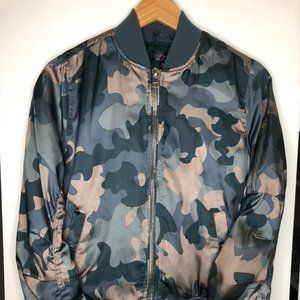 Camo Print Satin Bomber Jacket